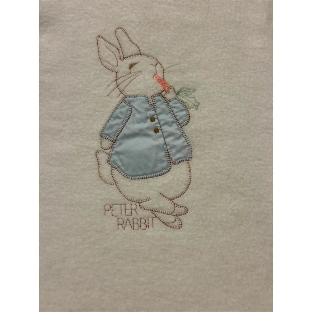 Vintage Quiltex Beatrix Potter Peter Rabbit Embroidered Satin Edge‎ Baby Blanket